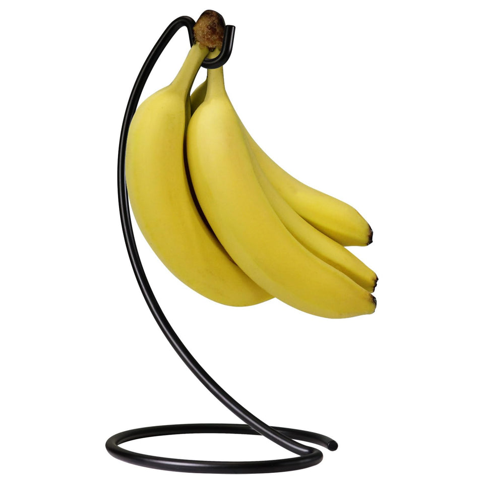 Blue Donuts banana hanger under cabinet keeps bananas organized and accessible.