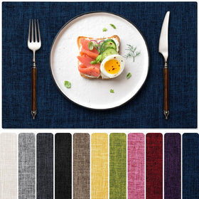 Blue Forest placemats dual-layer faux linen navy provide durable protection for tabletops.