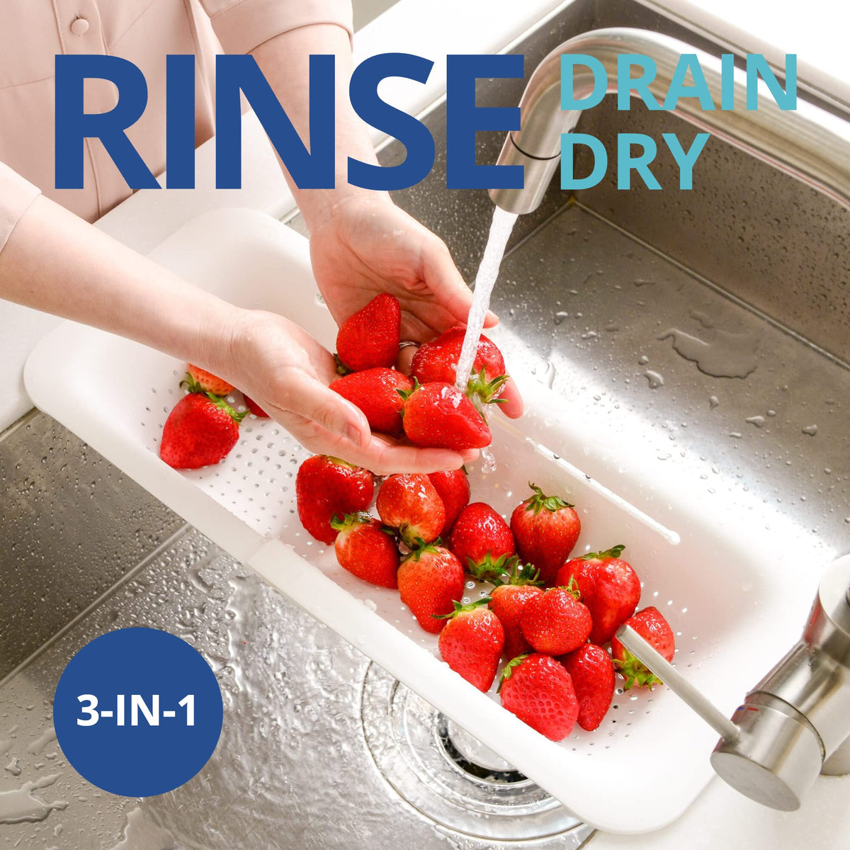 BLUE GINKGO colander basket for pasta drains efficiently and keeps food contained