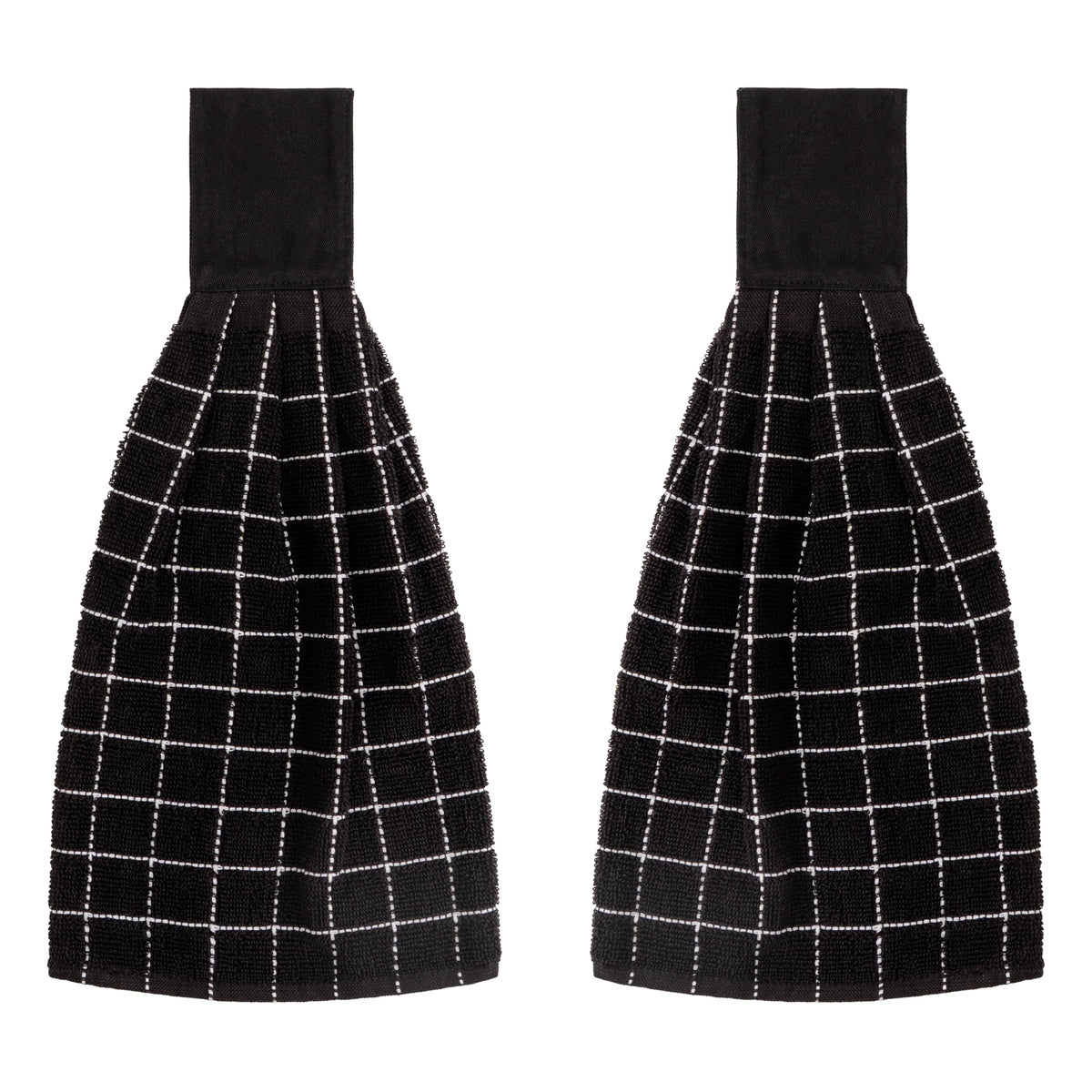Blue Needles black hanging towels on a hook for quick hand drying