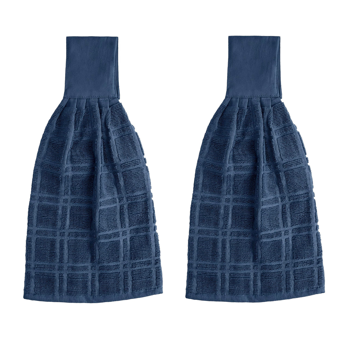 Blue Needles hanging towels in deep blue fabric offer soft texture and quick-dry performance.