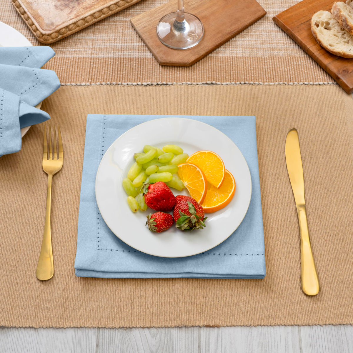 Blue Needles napkin hemstitch border detail adds refined texture to everyday dining.