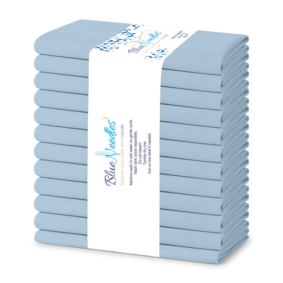 Blue Needles ice blue cotton napkins close-up showing soft, absorbent fabric
