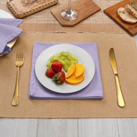 Blue Needles lavender napkins folded neatly for stylish place settings.