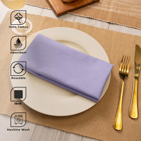 Blue Needles lavender napkins demonstrate quick-dry, machine-washable care.
