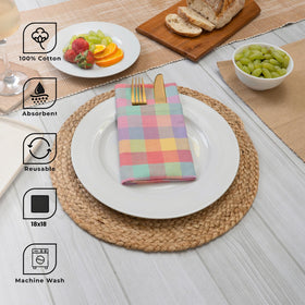 Blue Needles napkins multicolor pastel checks, ideal for Easter tables.