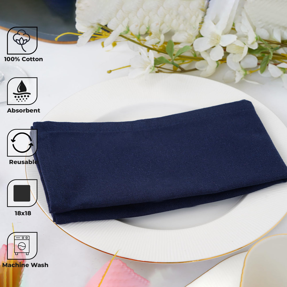 Blue Needles navy napkins soft cotton for gentle everyday use