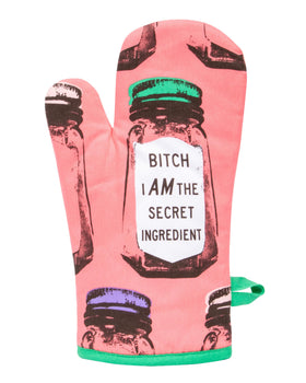 Blue Q B*tch I Am The Secret Ingredient front design adds bold humor and heat protection in kitchen