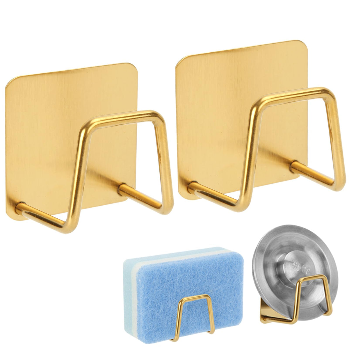 Blueden adhesive sponge holder in gold for kitchen sink storage and quick-dry organization.