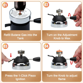 BlueFire safety ignition button starts quickly with controlled flame