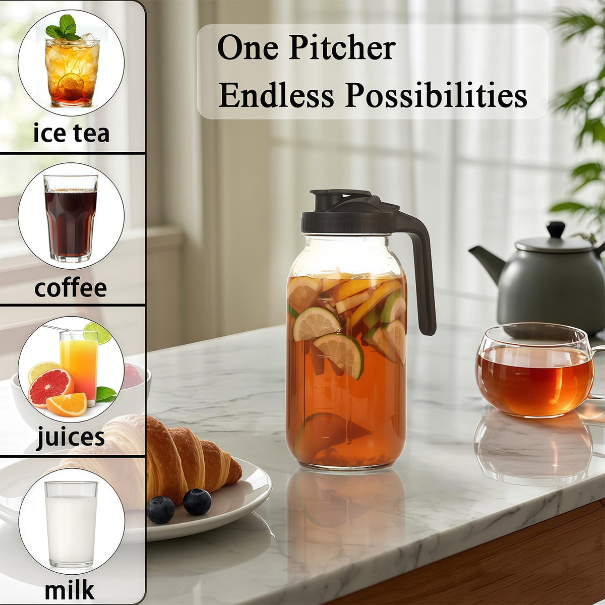 BLUEJUNWEI glass pitcher pour-spout design for smooth, splash-free serving