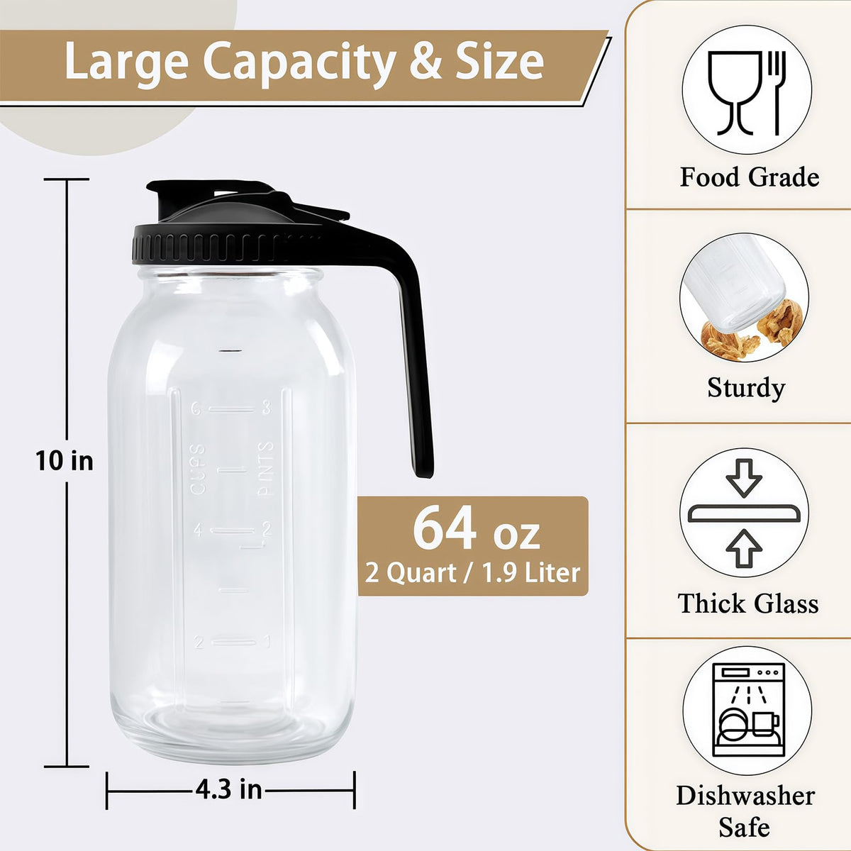 BLUEJUNWEI wide-mouth pitcher for easy ice cubes and quick cleaning