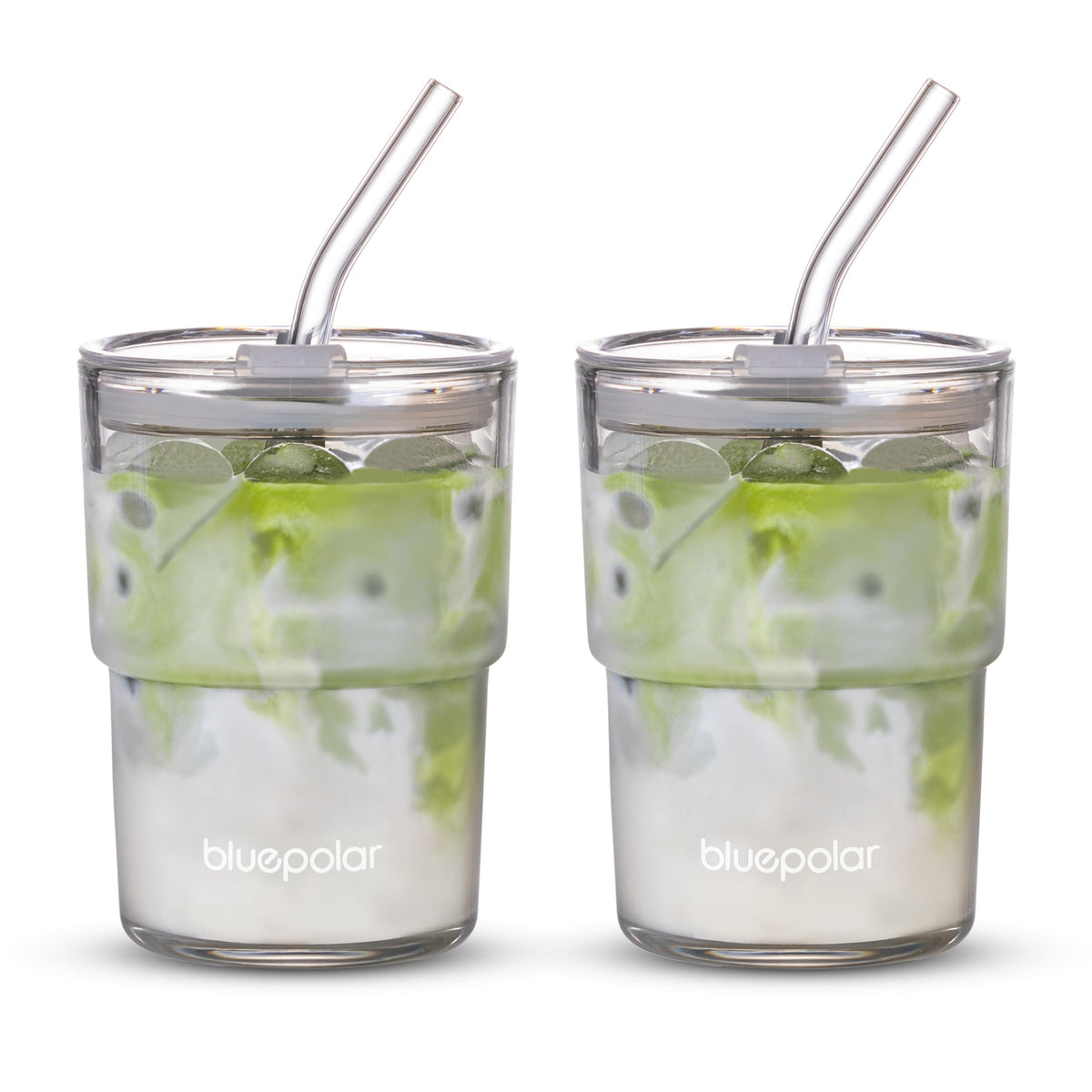 BLUEPOLAR 13oz glass tumbler with lid and straw, ideal for on-the-go hydration.