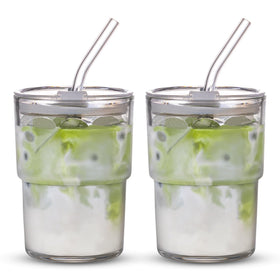 BluePolar 13oz tumbler glass with straw and lid for spill-safe sipping