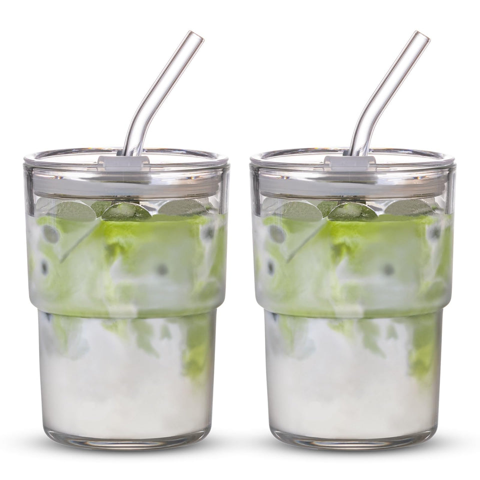 BluePolar 13oz tumbler glass with straw and lid for spill-safe sipping