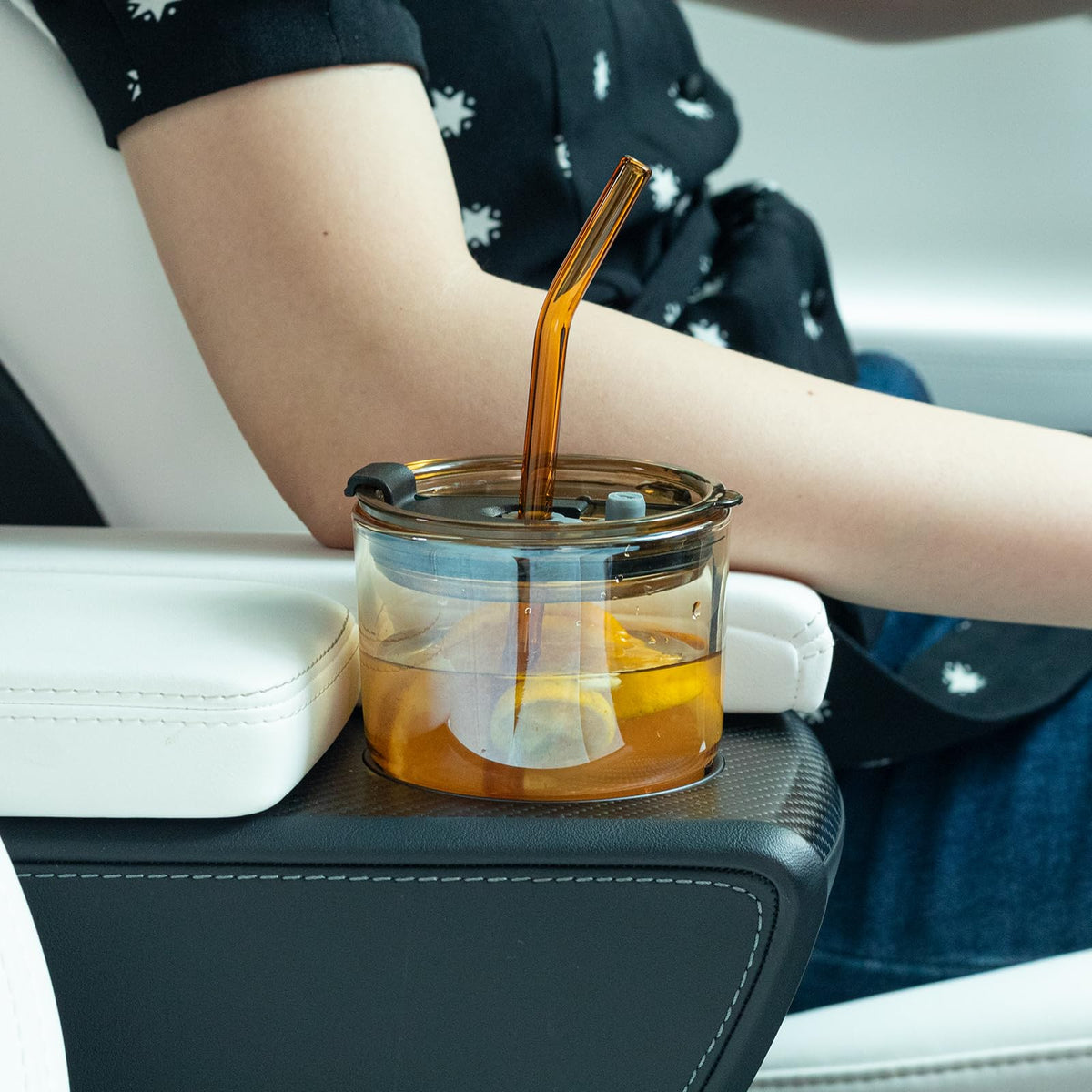 BluePolar ergonomic grip on amber tumbler supports comfortable handling daily.