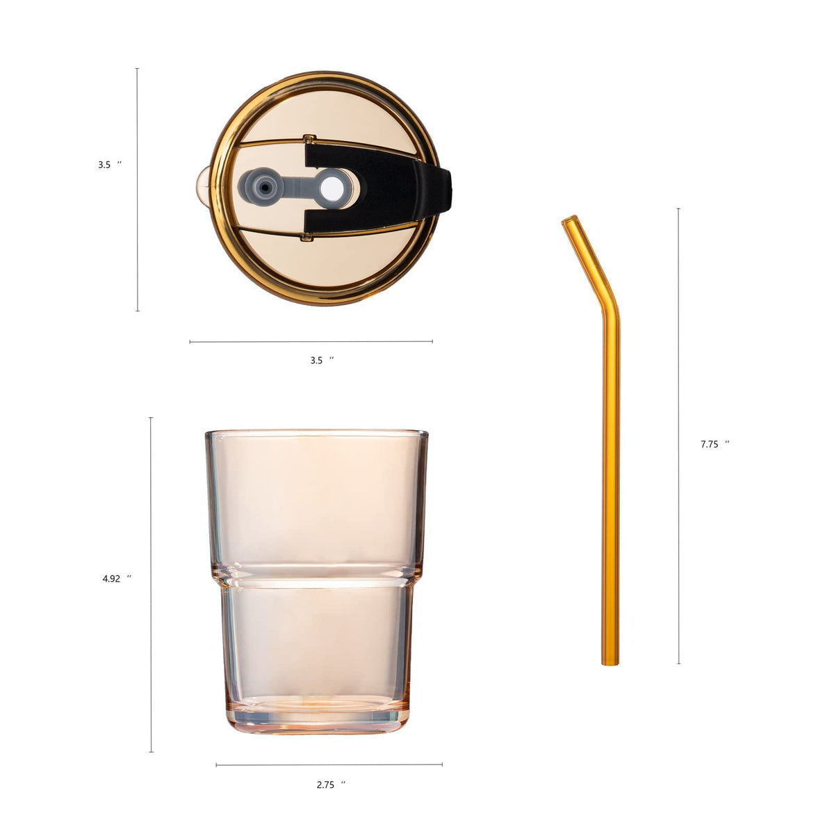 BluePolar two-pack amber tumblers with reusable glass straws for eco-friendly sipping.