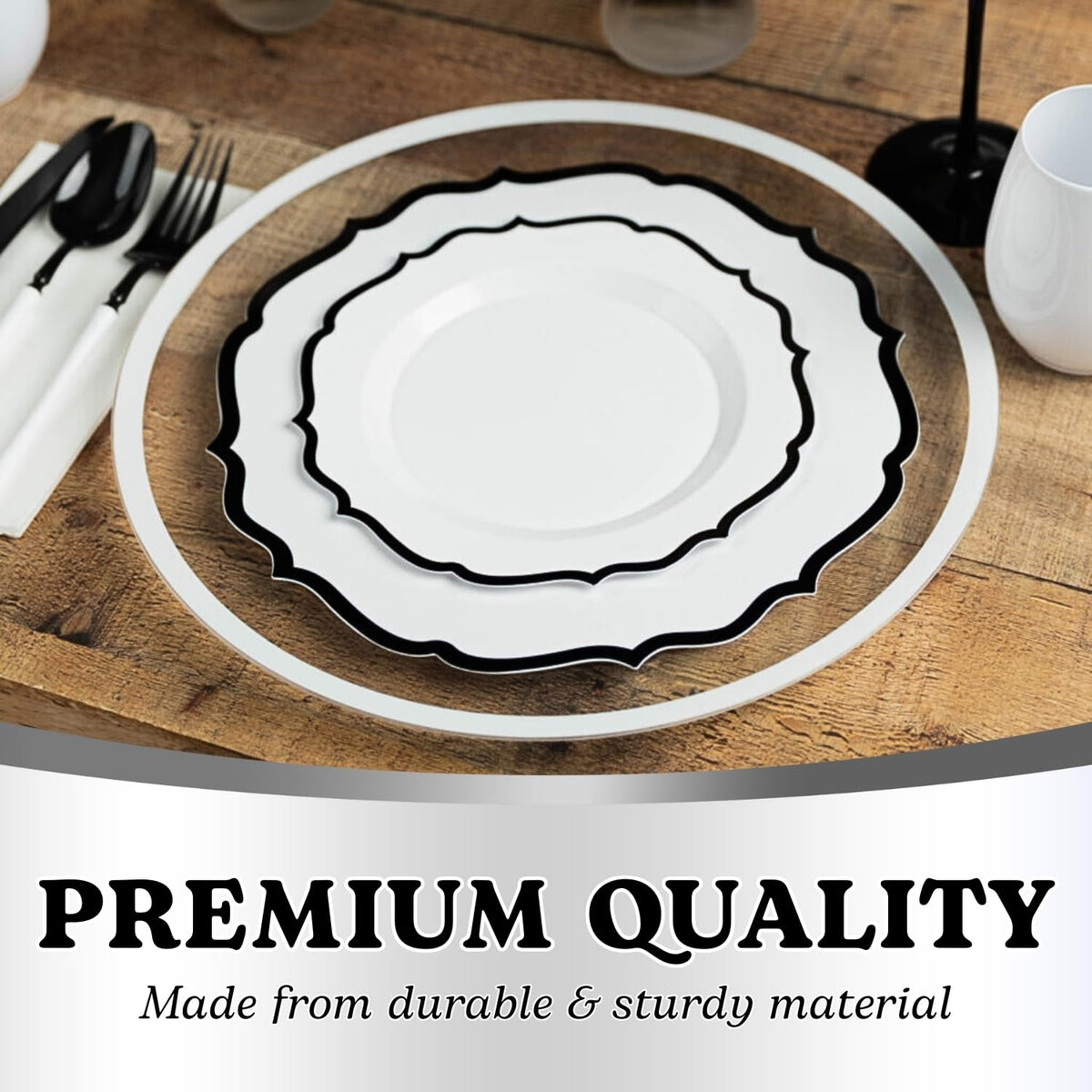 BLUESKY closeup of the white plate edge with black rim for clarity of design.