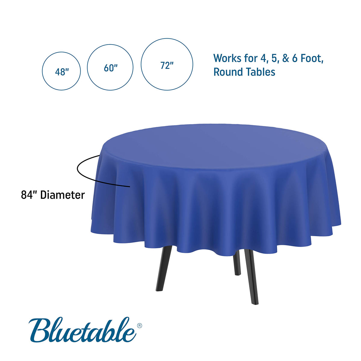 Bluetable heavy-duty blue disposable tablecloth on a table setup