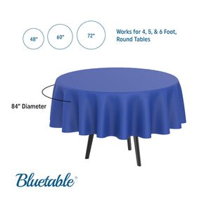Bluetable heavy-duty blue disposable tablecloth on a table setup