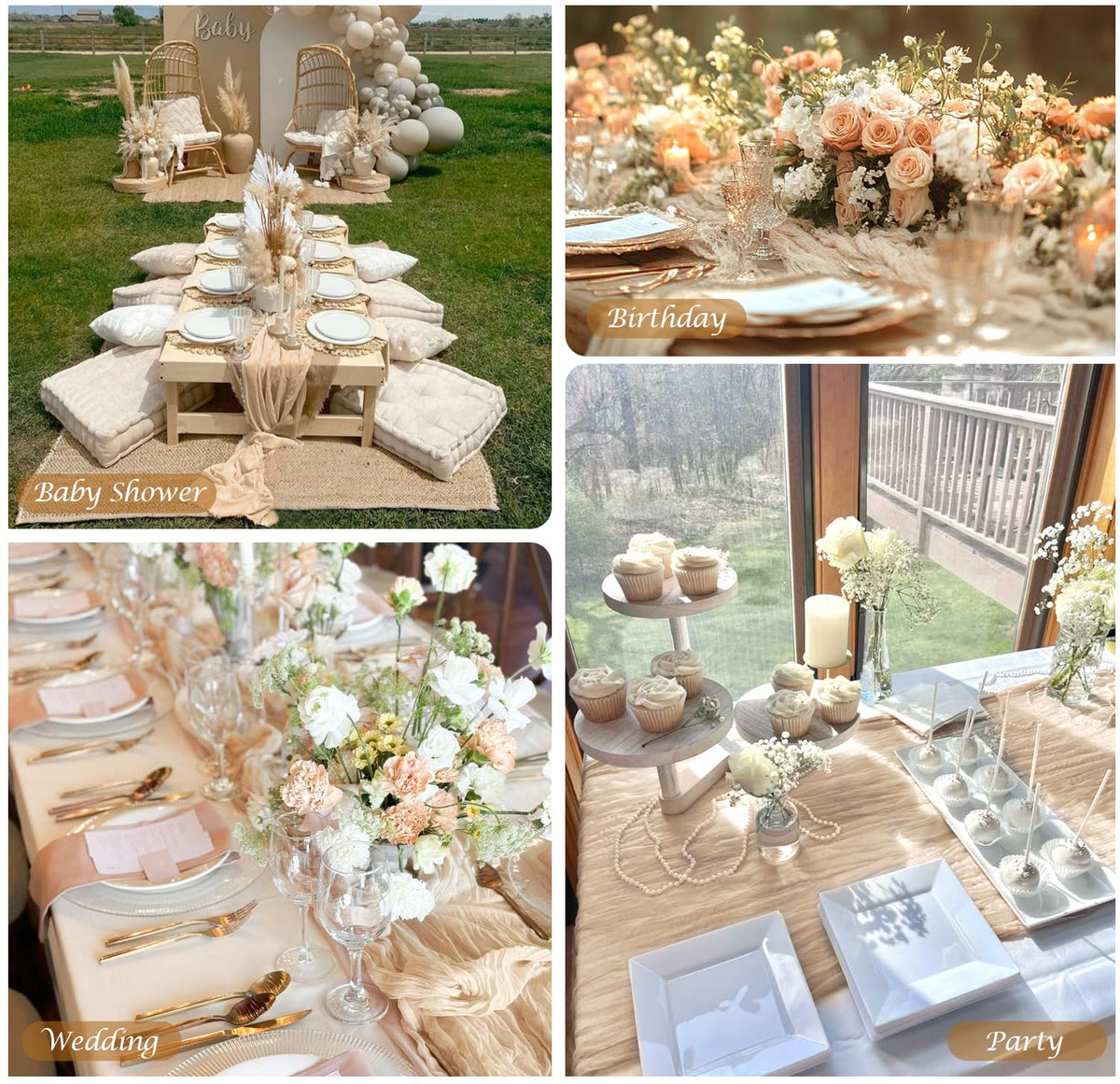 BLUETOP bridal shower decor table runner brings delicate ambiance.