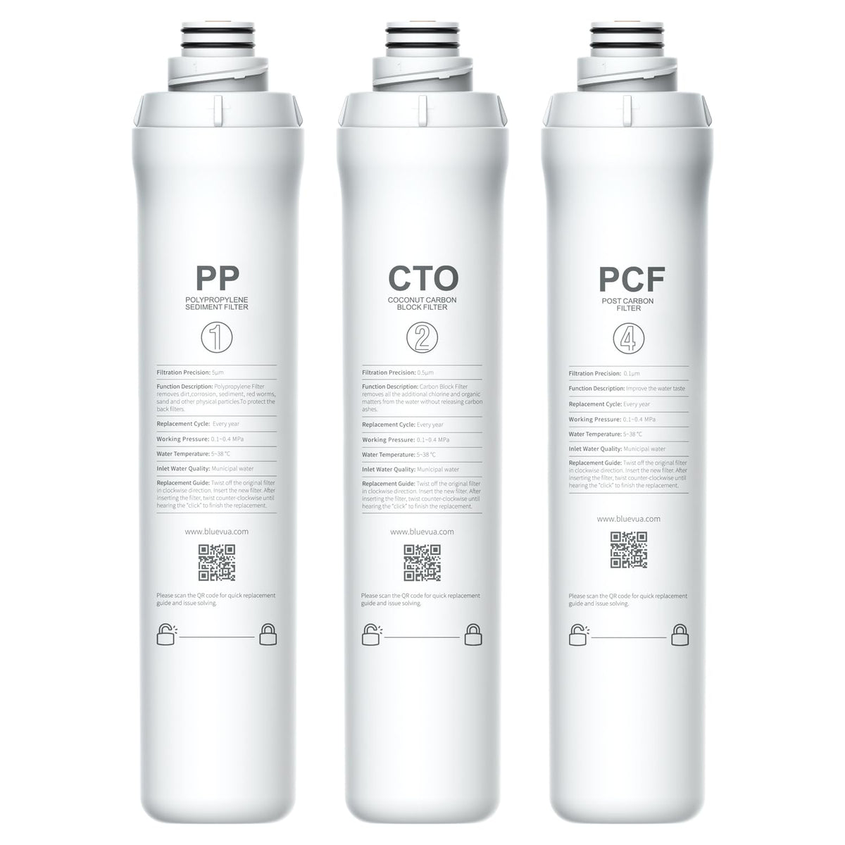 Bluevua RO100ROPOT PP filter close-up, enhancing water purity and taste for daily use.