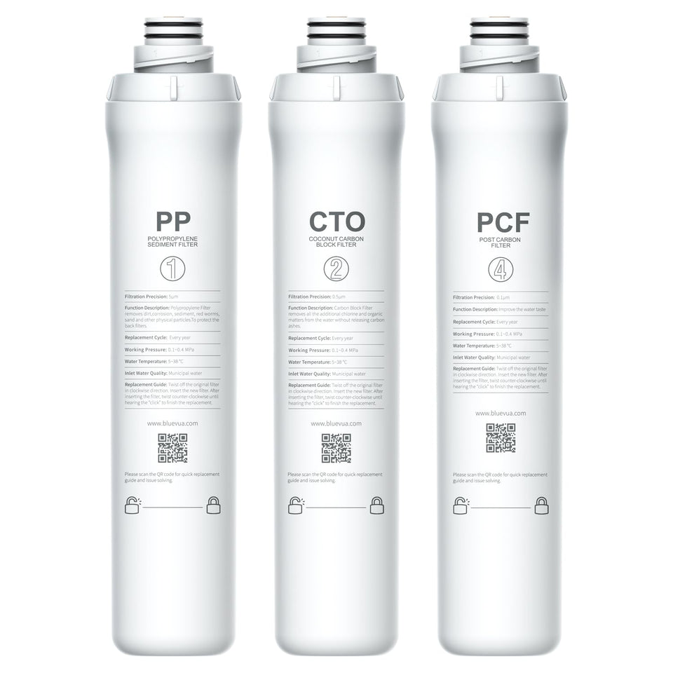 Bluevua RO100ROPOT PP filter close-up, enhancing water purity and taste for daily use.