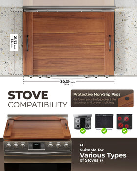 BLUEWEST acacia-wood stove-cover with water-resistant surface cleans easily.