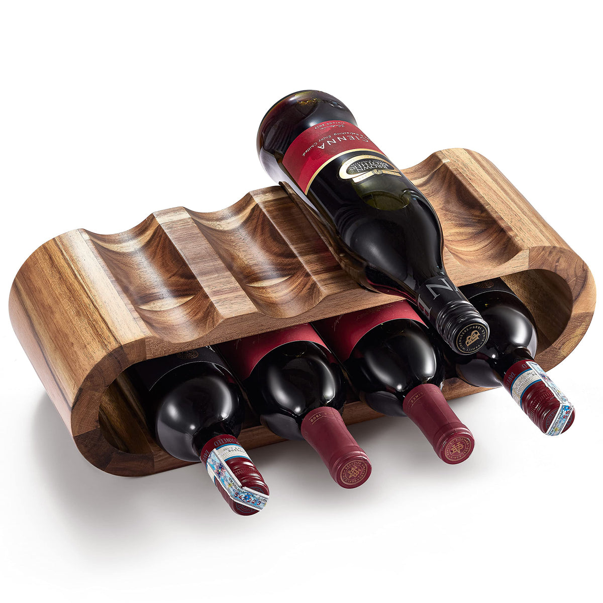 BLUEWEST countertop 8-bottle wine rack in acacia wood for elegant display.