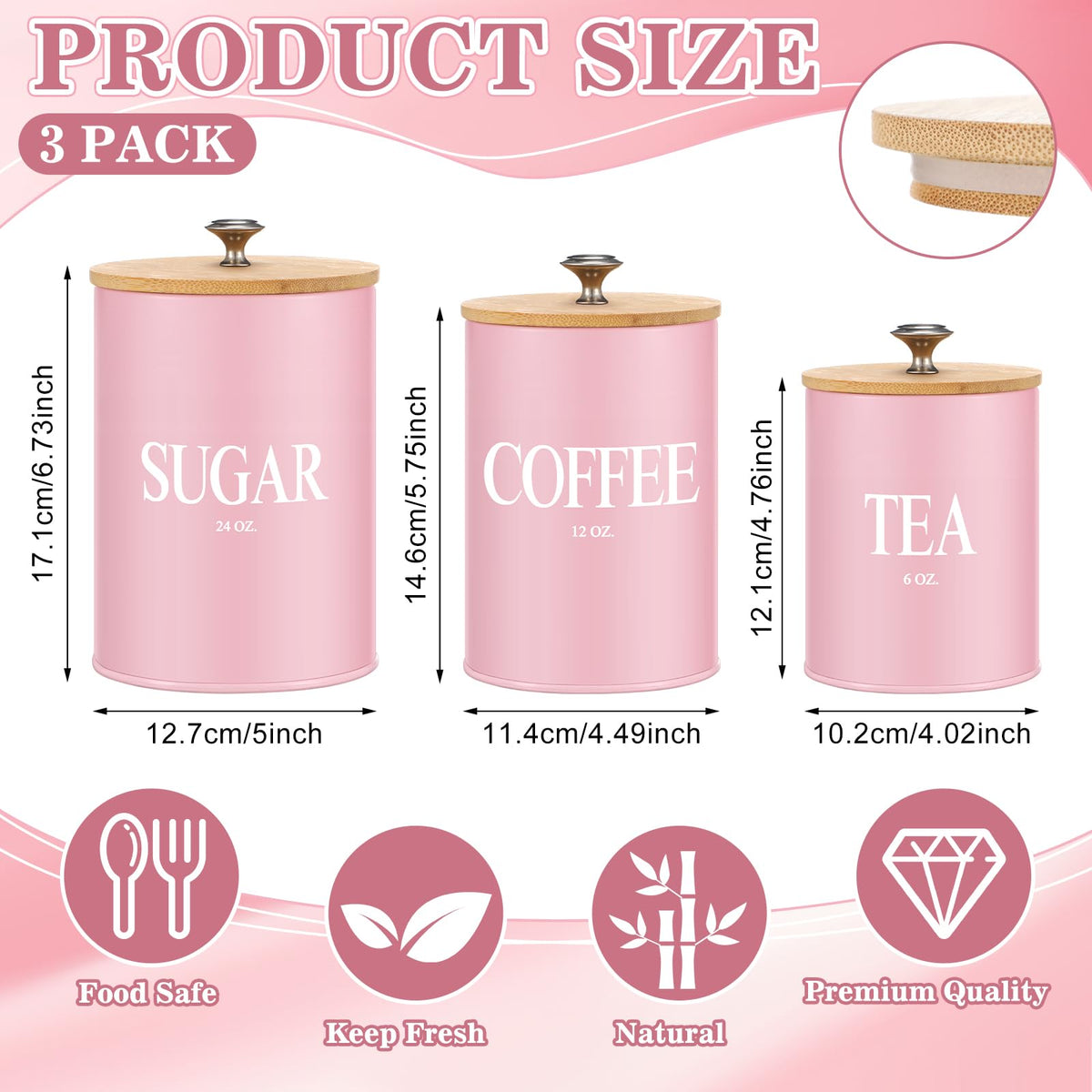 Blushtier pink coffee canister ensures aroma stays intact for brewing.