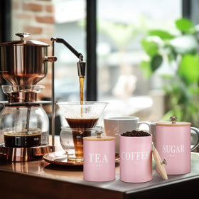 Blushtier pink kitchen counter setup showcases decor-friendly storage.