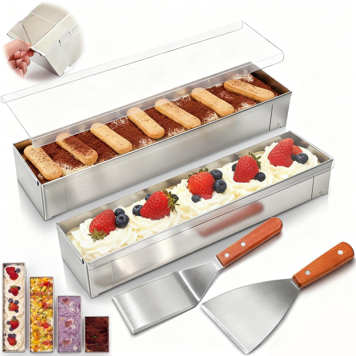 Blushtier rectangular tiramisu pan with lid for easy progress checks and storage