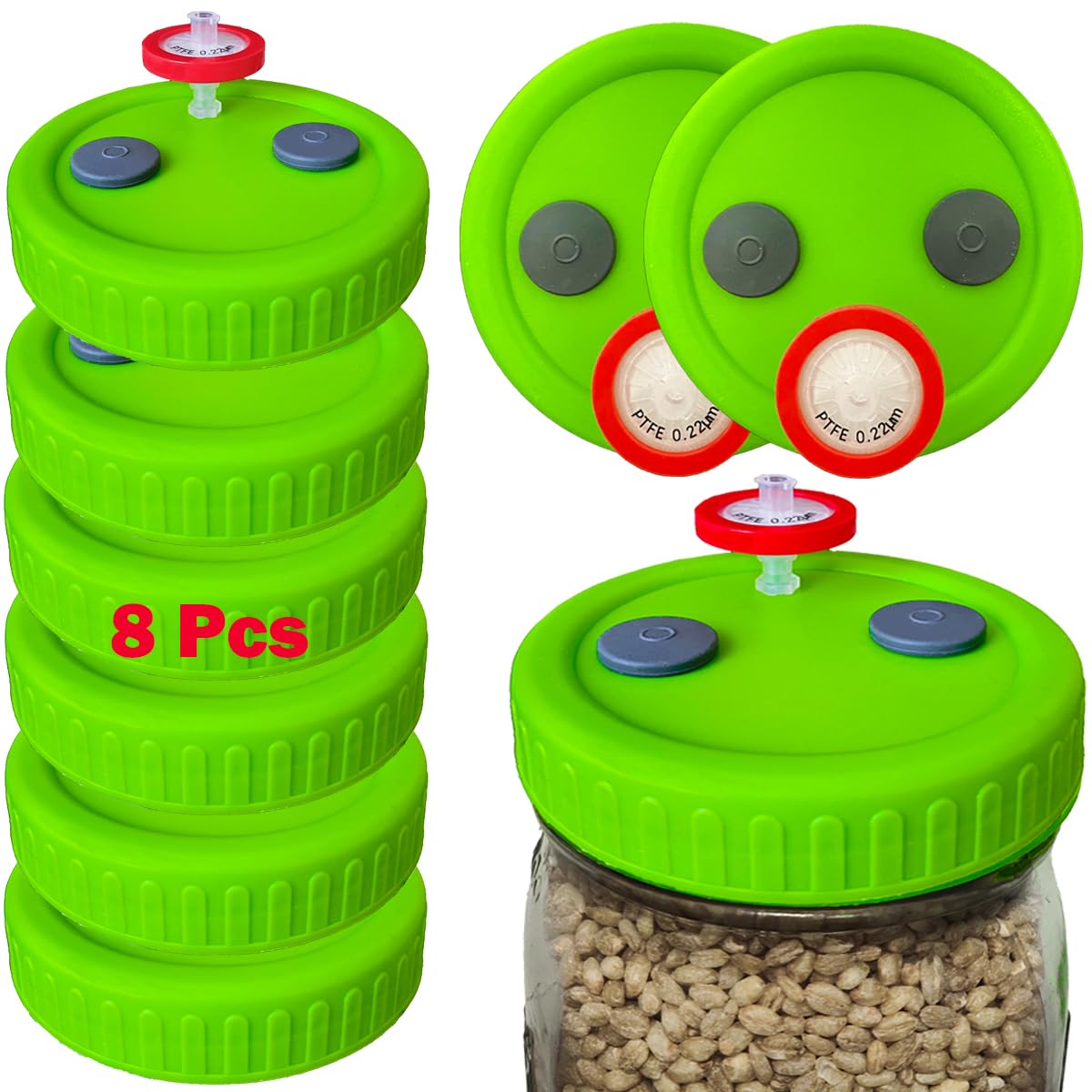 Bluwtpoclan 8pcs wide-mouth mushroom lids for jars improve setup cleanliness.