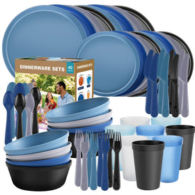 Blwan 40-piece dinnerware set dinner plates in ocean multicolor for everyday meals, durable and dishwasher-safe.