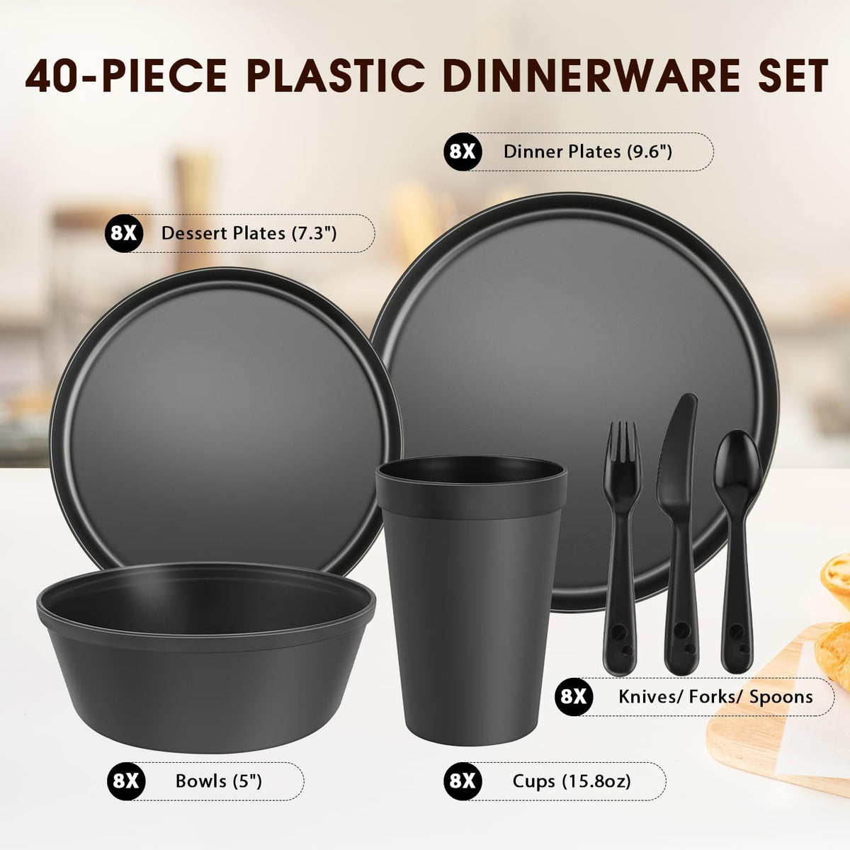 Blwan 40-piece dessert plate with sleek black finish for casual gatherings
