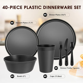 Blwan 40-piece dessert plate with sleek black finish for casual gatherings