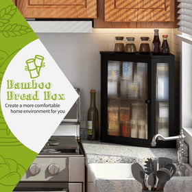 BMOSU Corner Bread Box with open door showing organized interior.