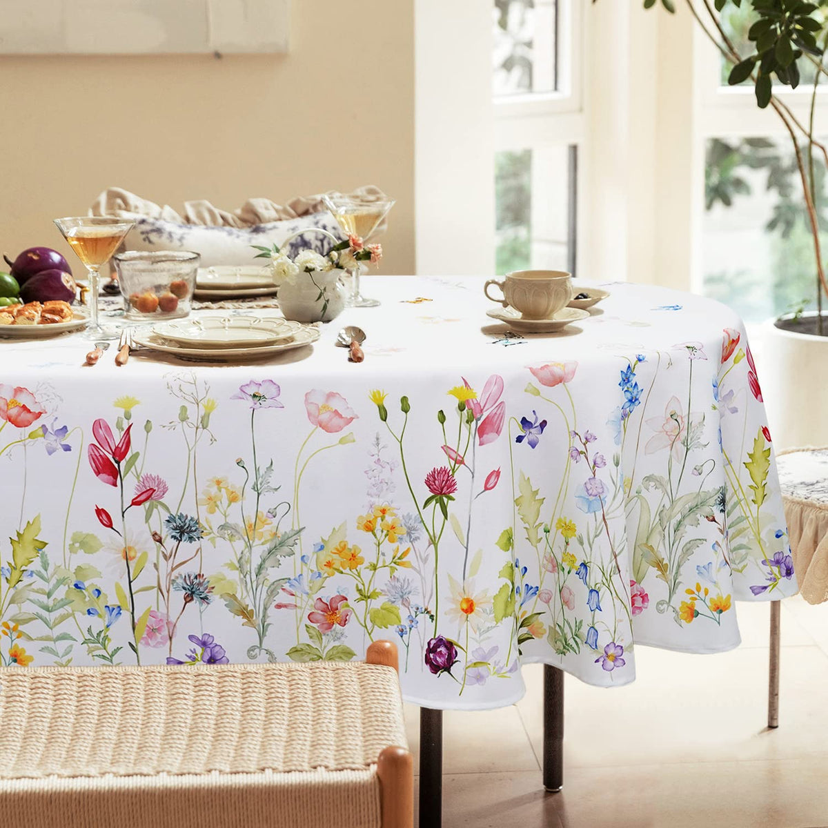 Bnejvif Spring Floral oval tablecloth stain-resistant protection during meals and gatherings