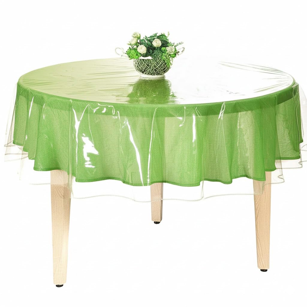 BNYD clear tablecloth protector on round table in dining scene