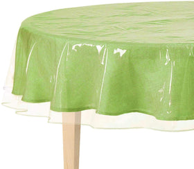 BNYD clear tablecloth protector on round table top view showing clean surface
