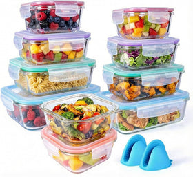 Bo-Toys 20pc glass storage set with assorted containers for meal prep and leftovers.