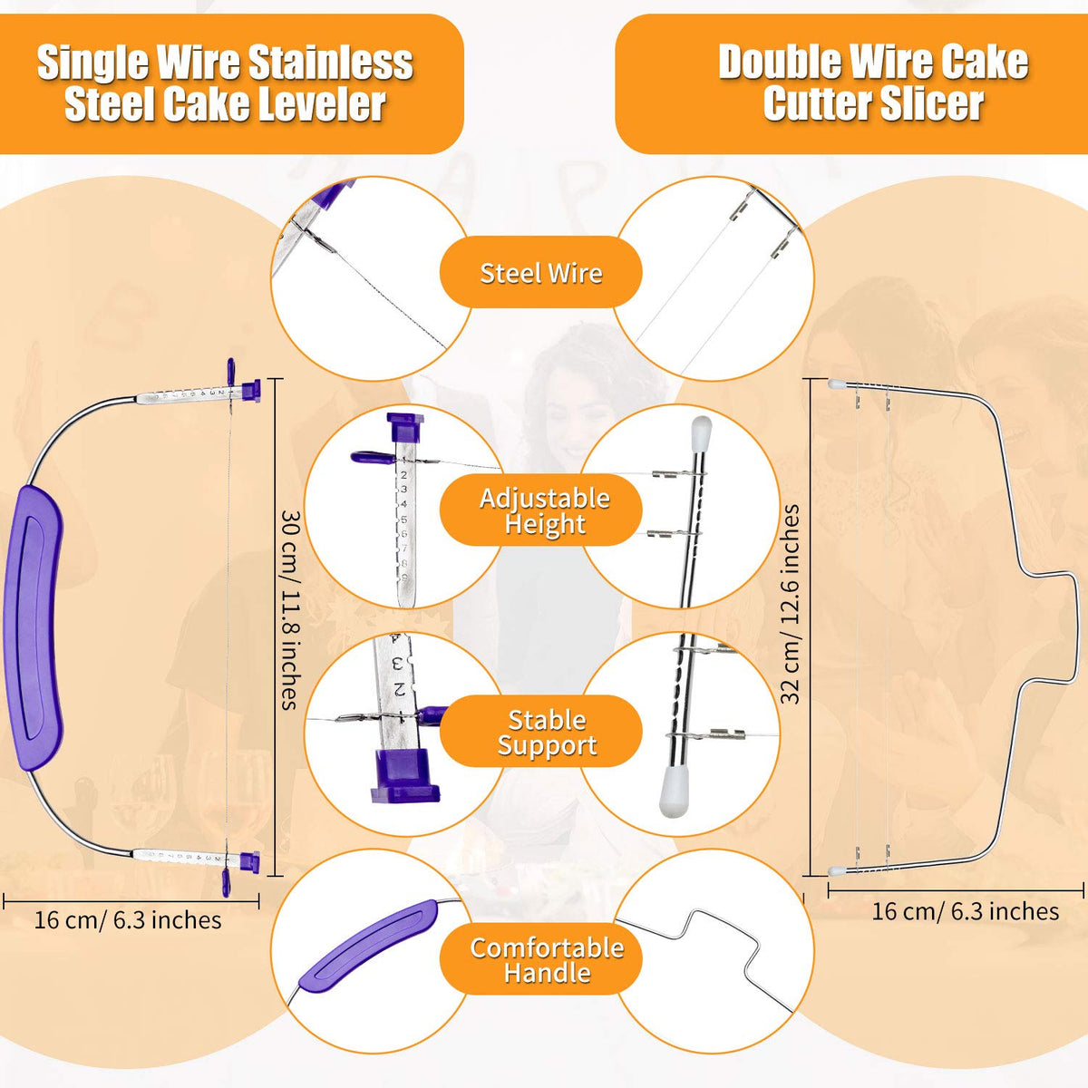 Boao adjustable single-wire cake leveler with non-slip grip for clean cuts.