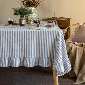 Boao blue white striped tablecloth with generous size for full drape