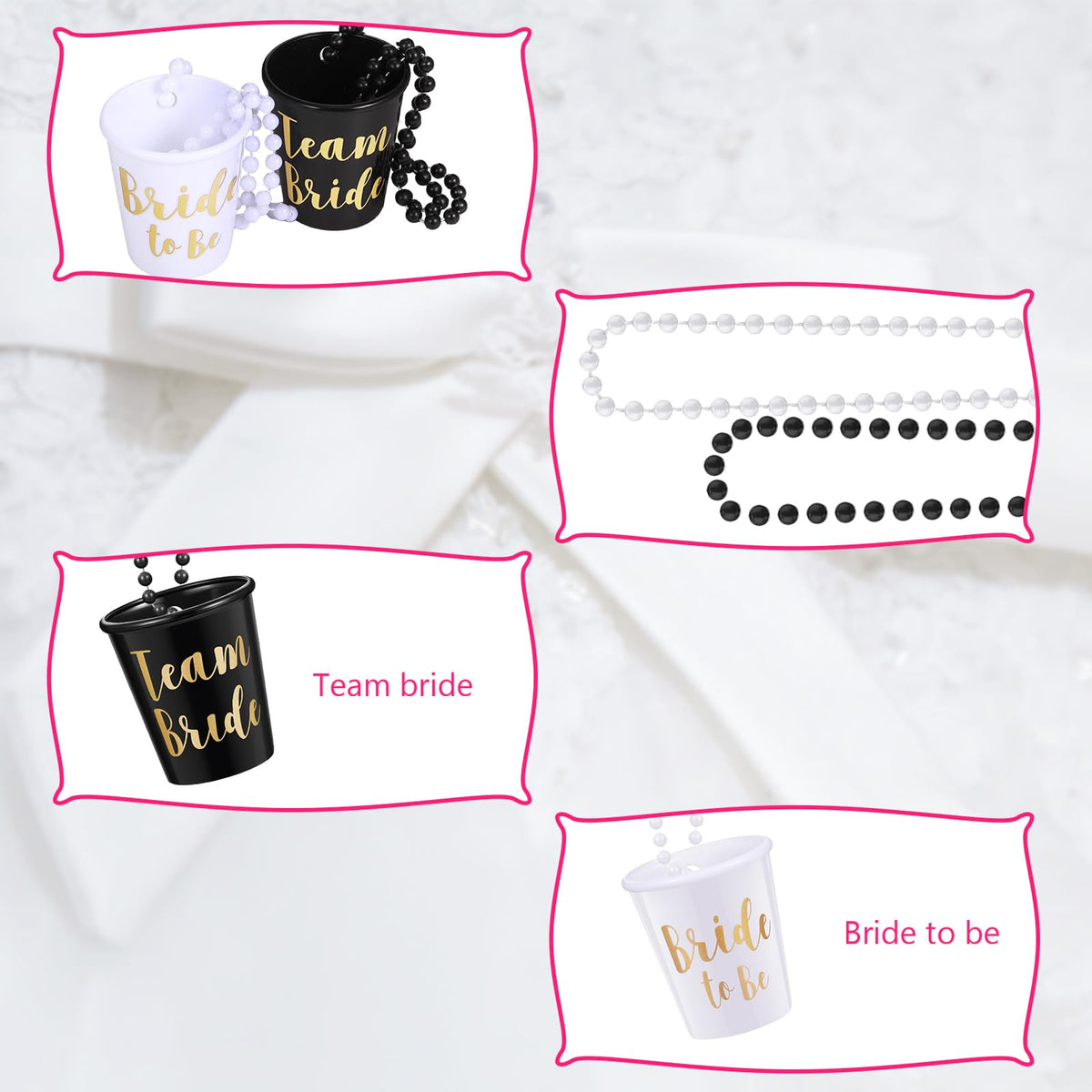 Boao bride shot glass white detail, standout bridal shower accessory.