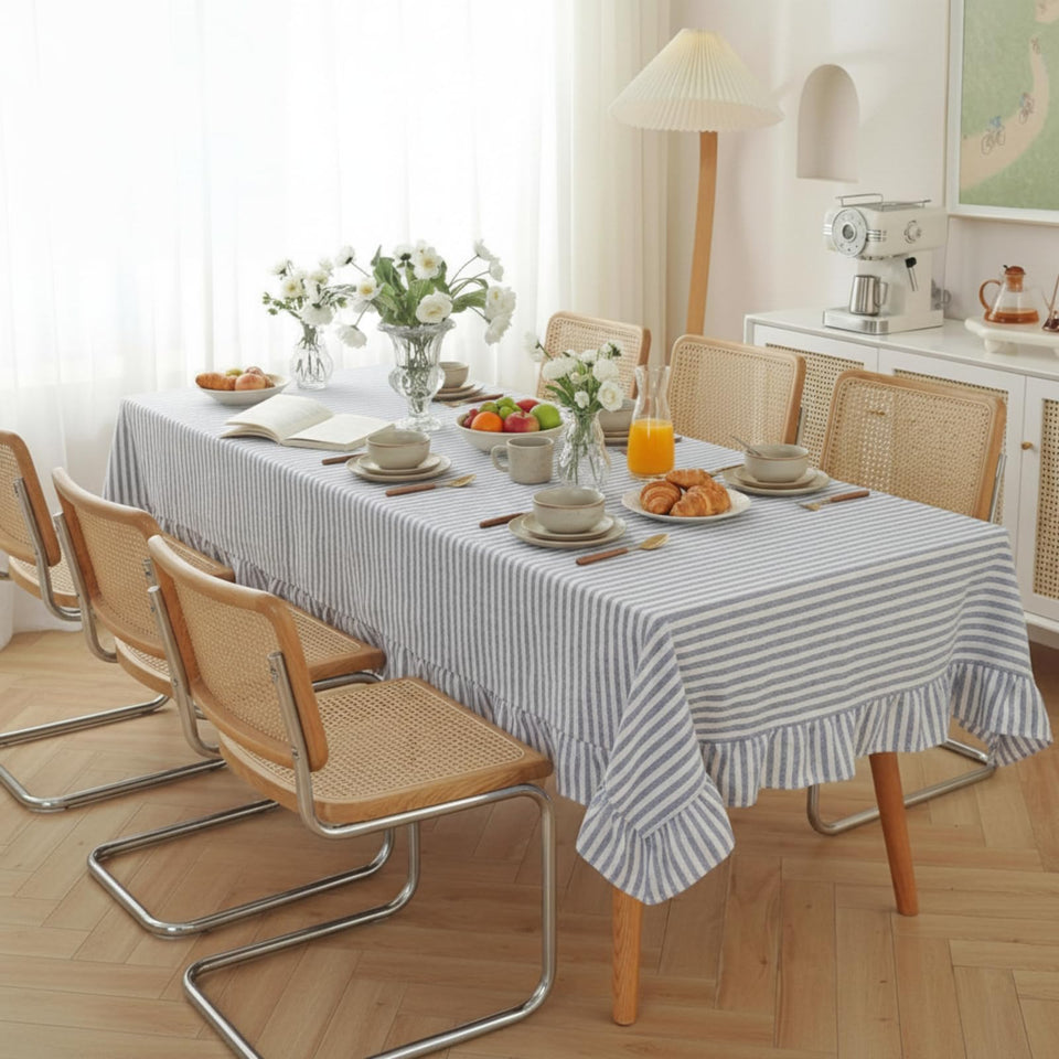 Boao cotton 60x120 tablecloth with blue white stripes, ideal for formal dining