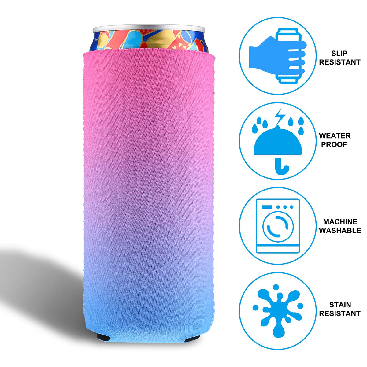 Boao gradient sleeve on a can demonstrates insulation for hot or cold drinks.