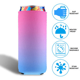 Boao gradient sleeve on a can demonstrates insulation for hot or cold drinks.