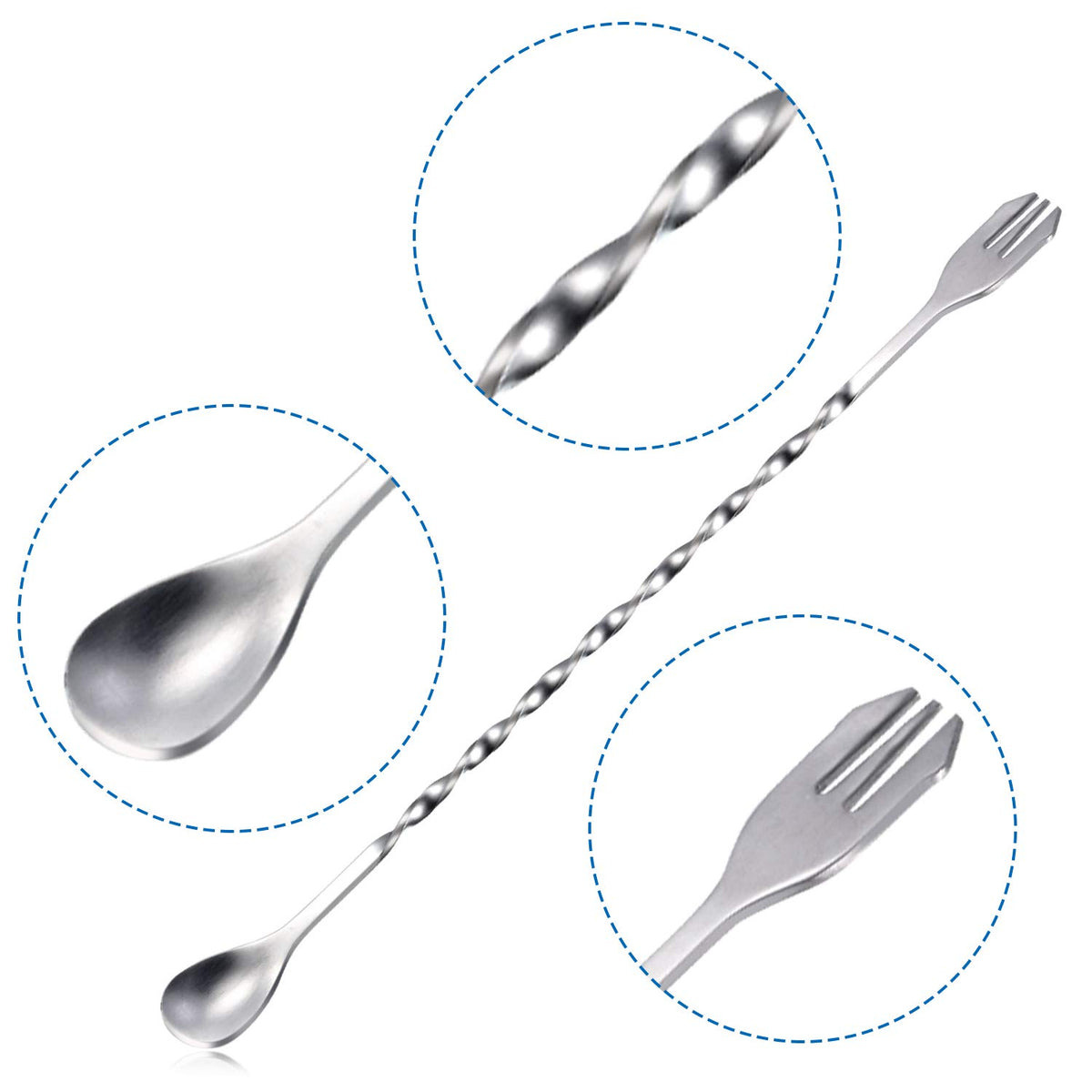 Boao long-reach bar spoon reaches bottom of tall glasses.