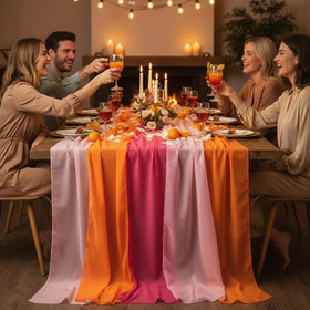 Boao orange runner displayed with centerpieces to create a warm, festive mood