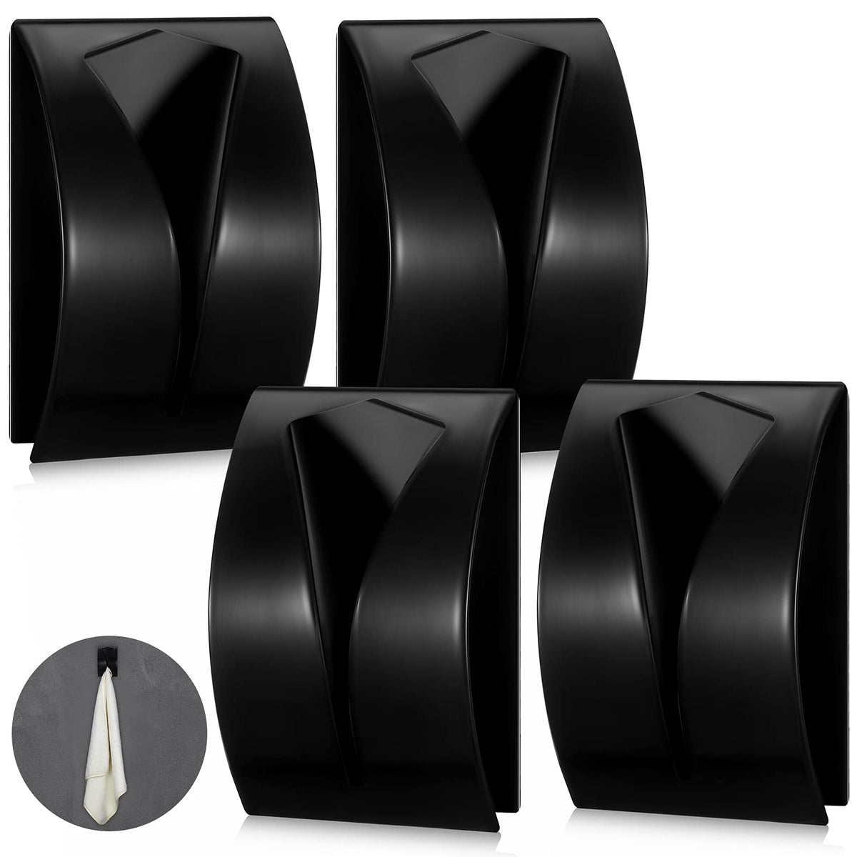 Boao self-adhesive towel hooks, four-piece set, offer sturdy stainless steel grip for tidy kitchens.